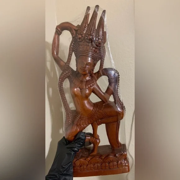 Cambodian Apsaras Dancing Carved Wood - Picture 6 of 12